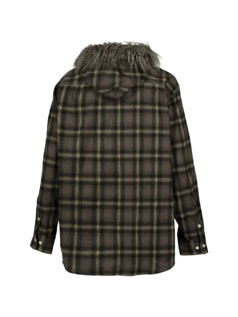 KAMIYA  faux-fur-trim hooded check overshirt