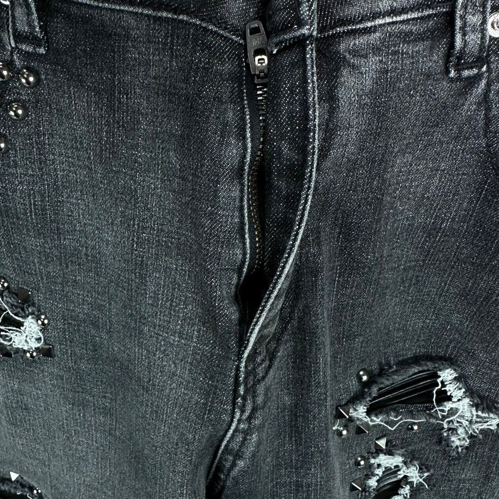 AMIRI Studded Multi‑Rip Distressed Slim‑Fit Denim Jeans