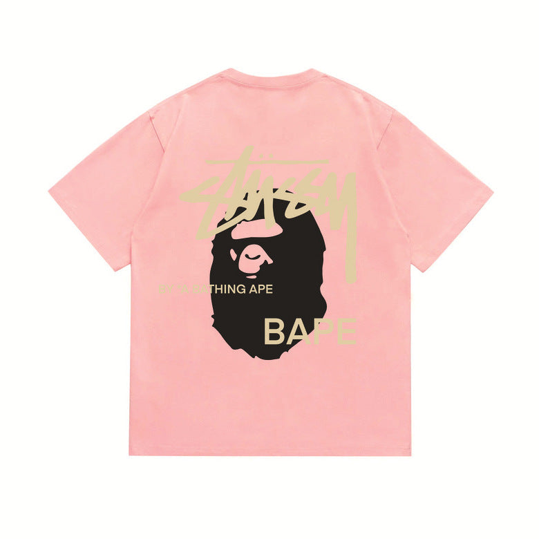 Stussy x Bape Ape Head Back Print Oversized Tee Streetwear Unisex