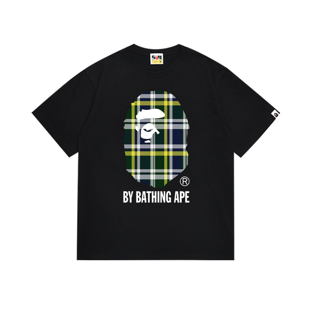 BAPE Green/Yellow Plaid Ape Head Graphic T-Shirt