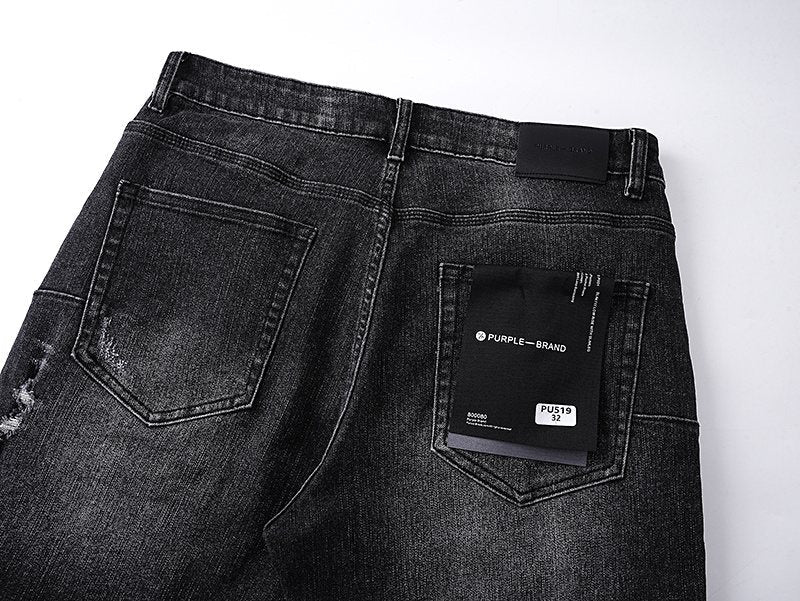 Purple Brand Washed Black Distressed Denim Shorts