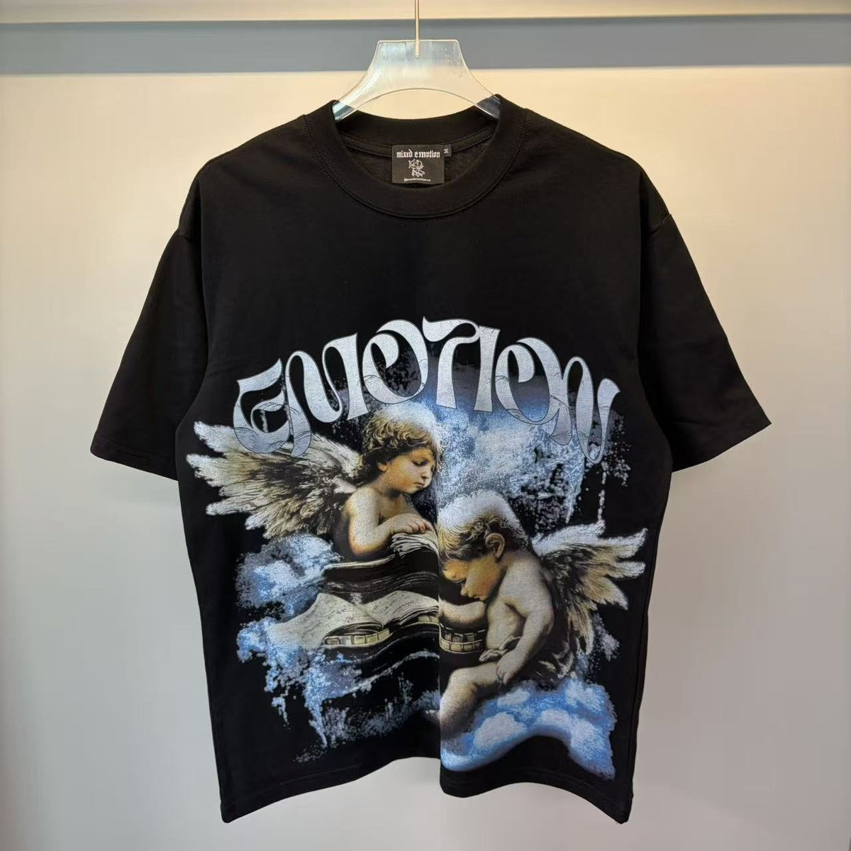 MIXED EMOTION Black Cherub Abstract Graphic T-Shirt
