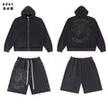 SAINT Washed Animal Graphic Zip Hoodie & Shorts Set