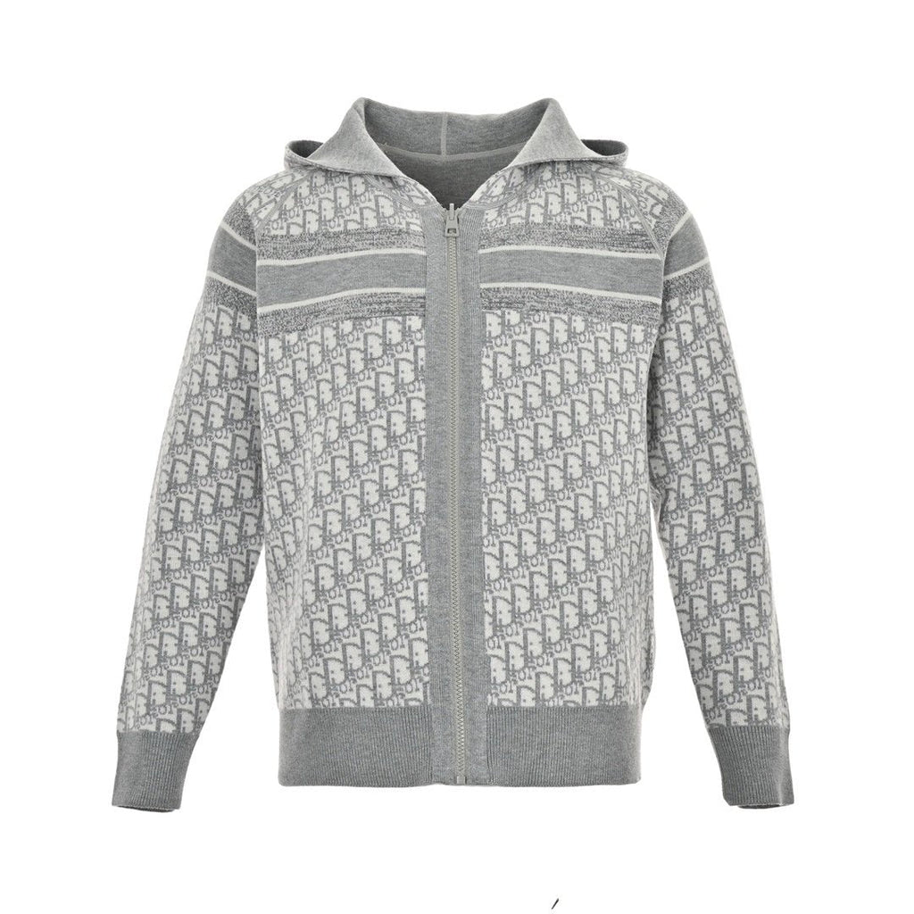 Dior Reversible Printed Cashmere Zip Hoodie Grey