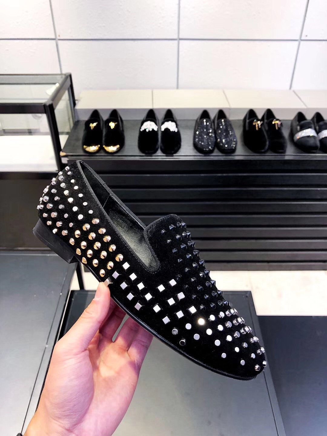 Giuseppe Zanotti Black Studded Slip-On Shoes