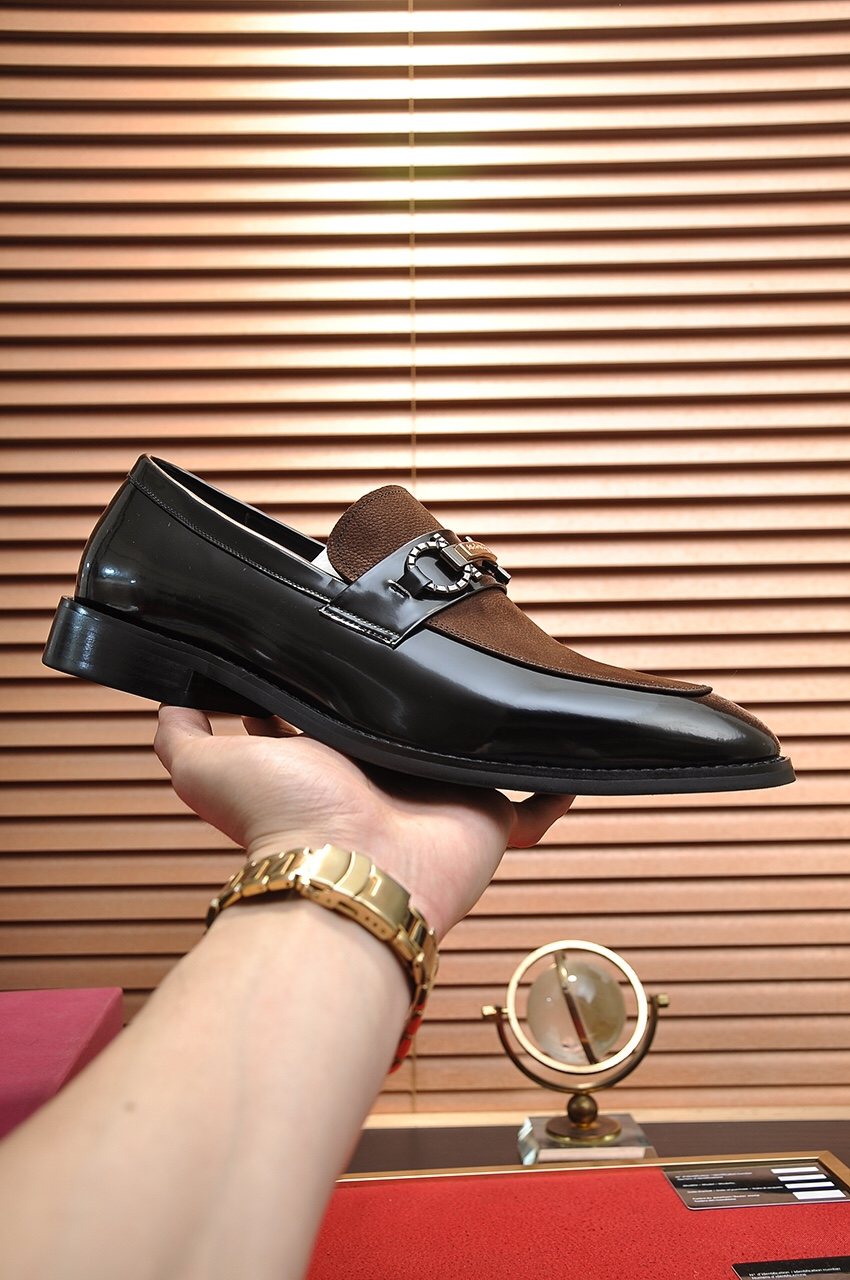 Ferragamo Men's Black & Brown Metal Bit Loafers