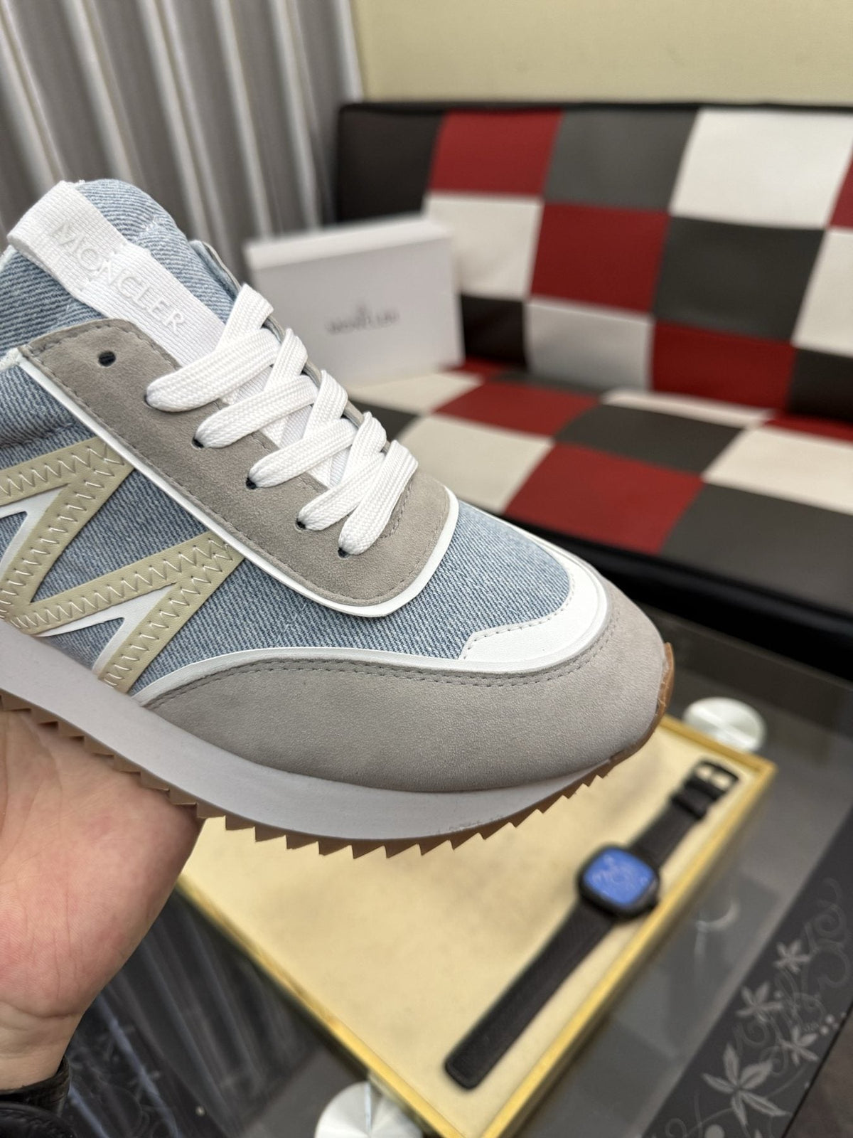 Moncler Men's Light Blue Panel Low-Top Sneakers