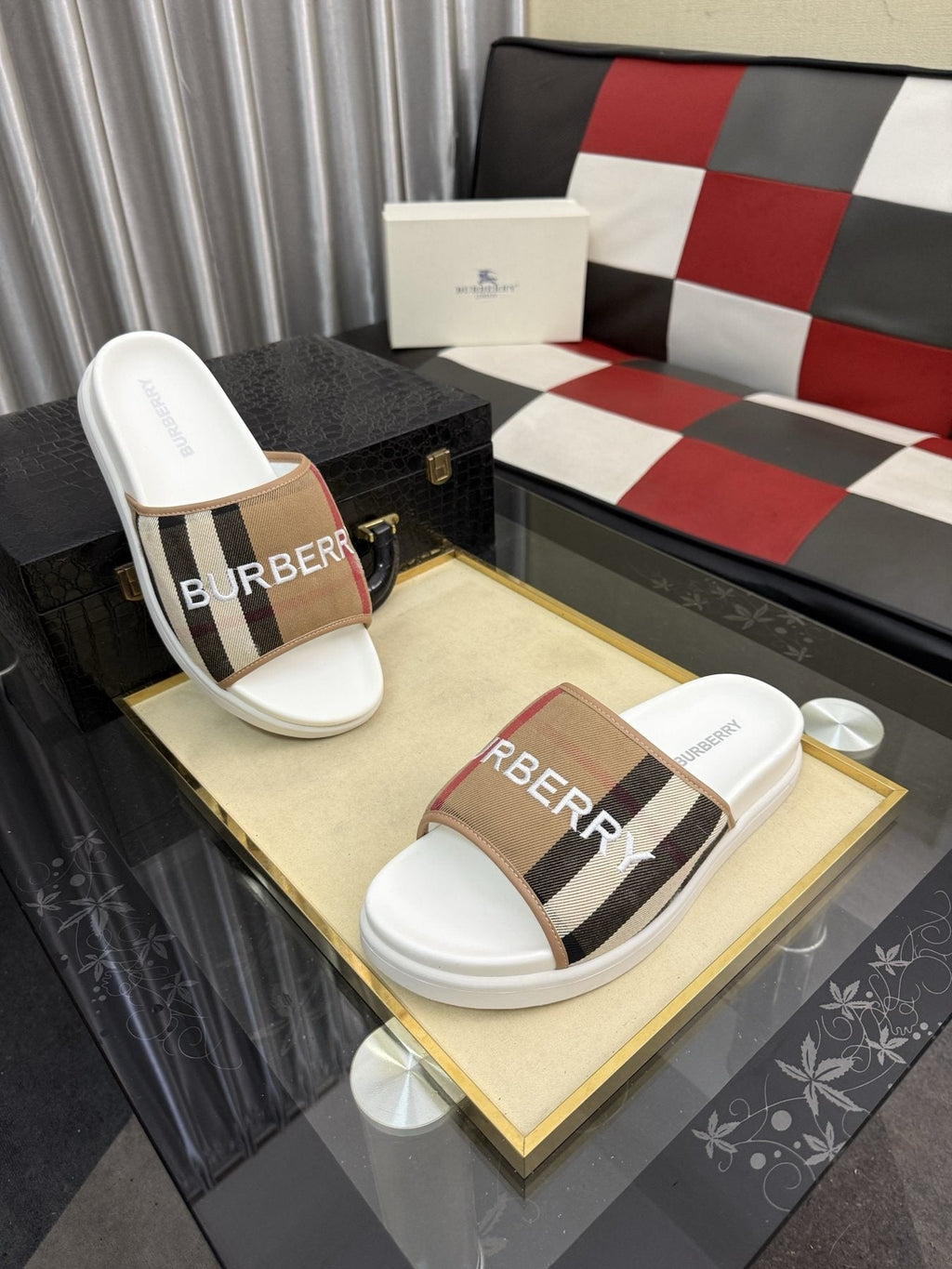 Burberry Check Logo Slide Sandals